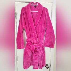 Victoria's Secret Plush Fleece Robe Fuscia Frenzy Hot Pink Cozy Velour VS  Size